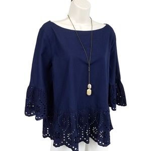 NWT LOFT eyelet flounce top blue